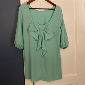 Teal long sleeve dress with bow back detail